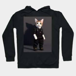 Cat Wearing Overalls - Modern Digital Art Hoodie